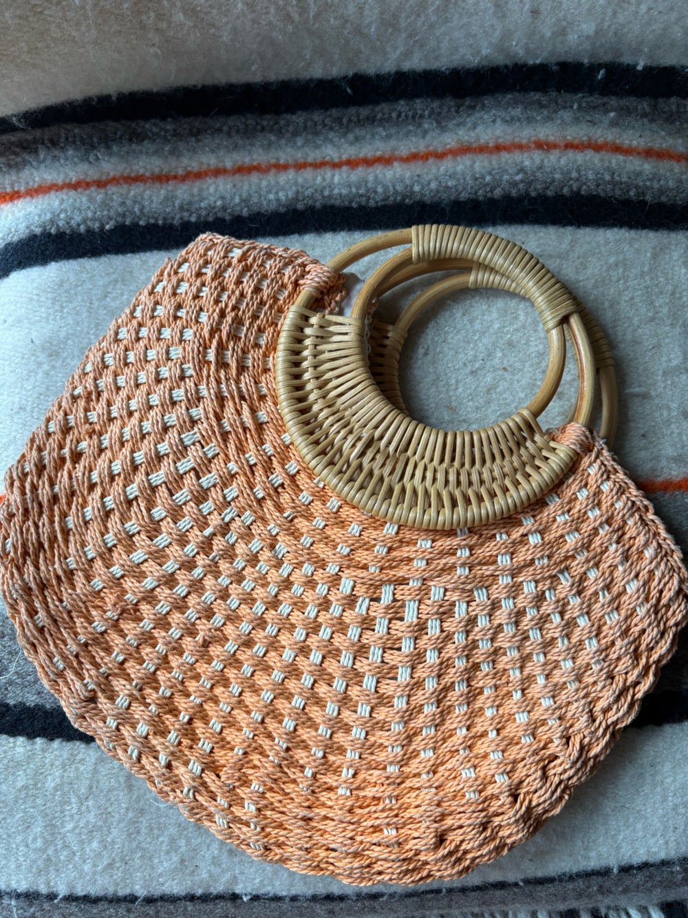Boho Coastal Woven Straw Half Moon Bag Rattan Circle Top Handle